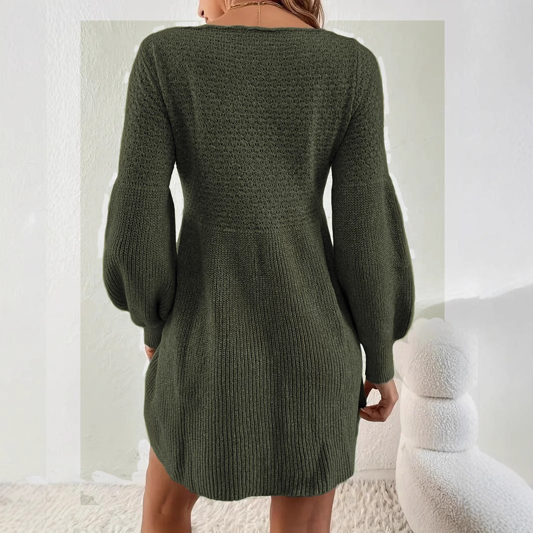Women's Round Neck Knitted Dress Sweater