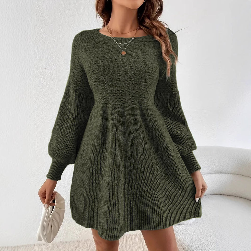 Women's Round Neck Knitted Dress Sweater