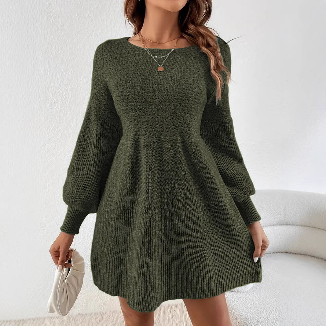 Women's Round Neck Knitted Dress Sweater
