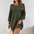 Women's Round Neck Knitted Dress Sweater