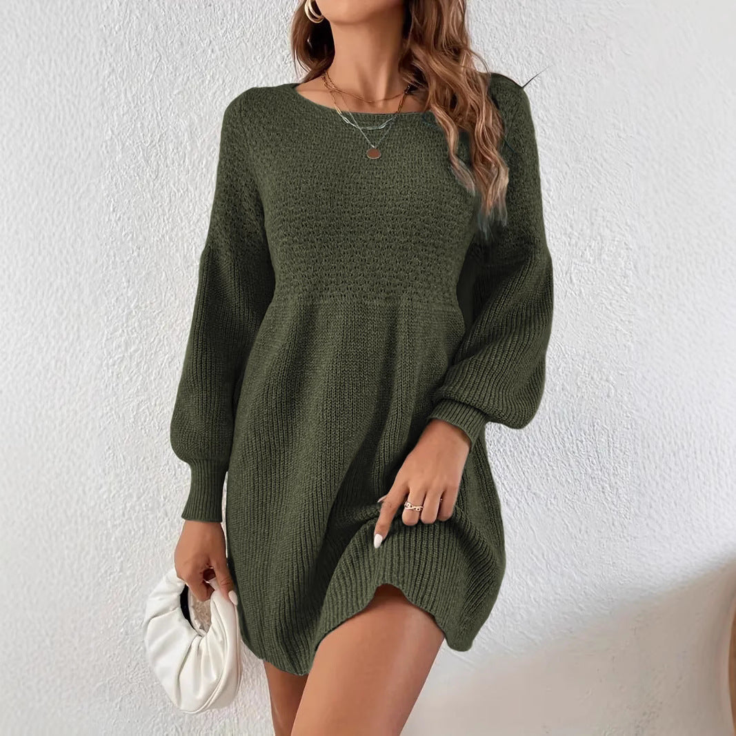 Women's Round Neck Knitted Dress Sweater