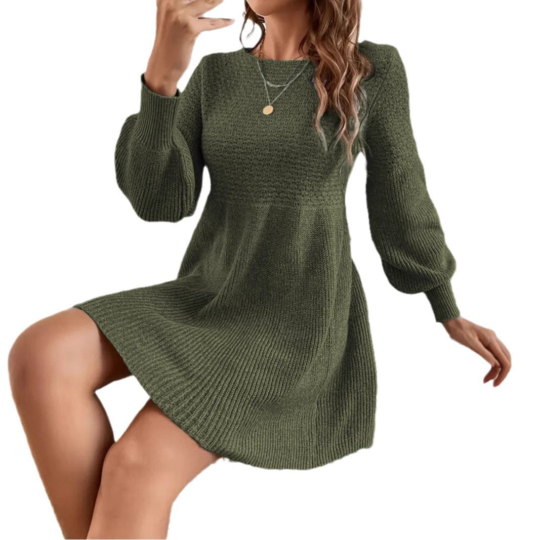 Women's Round Neck Knitted Dress Sweater