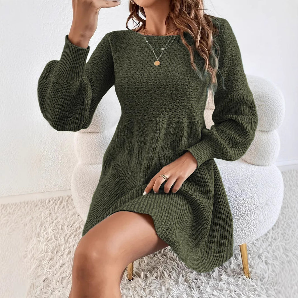 Women's Round Neck Knitted Dress Sweater